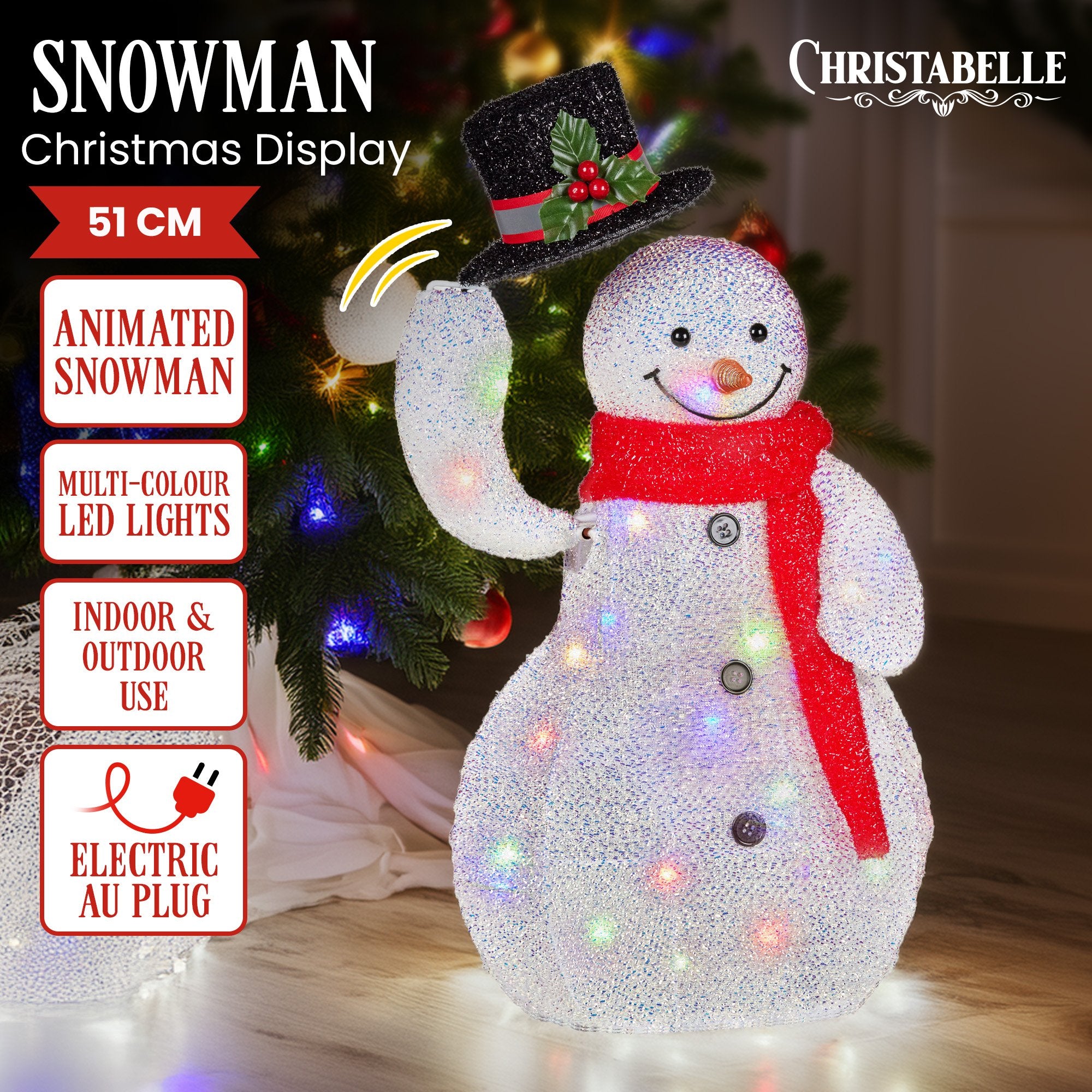 Christabelle 51cm Animated Snowman Christmas Display Decoration Led Lights Xmas