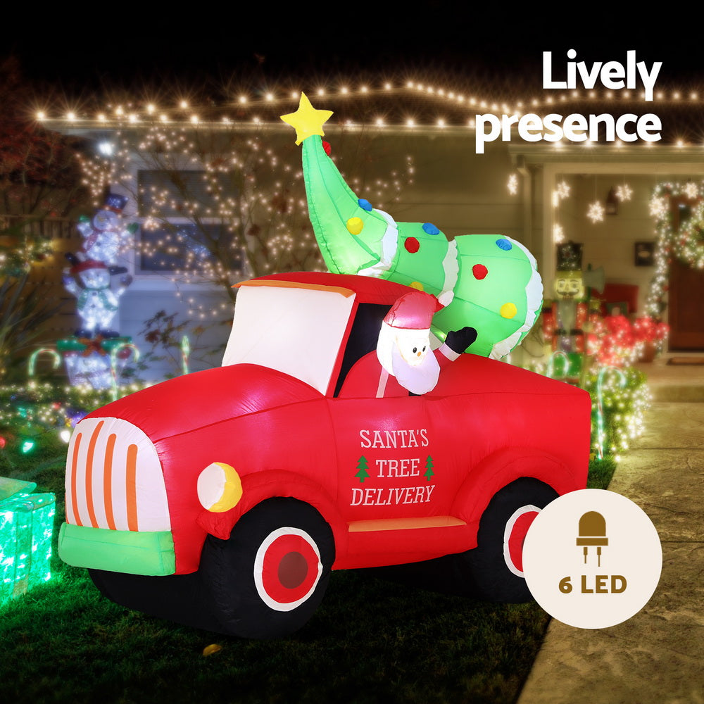 Jingle Jollys Christmas Inflatable Santa Truck 1.6M Height LED Decorations Illuminated