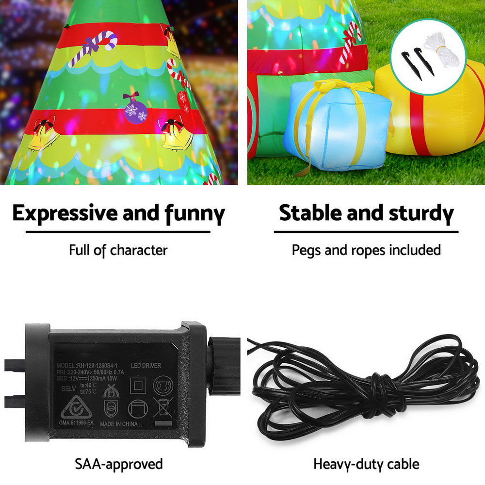 Jingle Jollys Christmas Inflatable Gift Tree 2.2M Height Flashing Light Decorations Illuminated