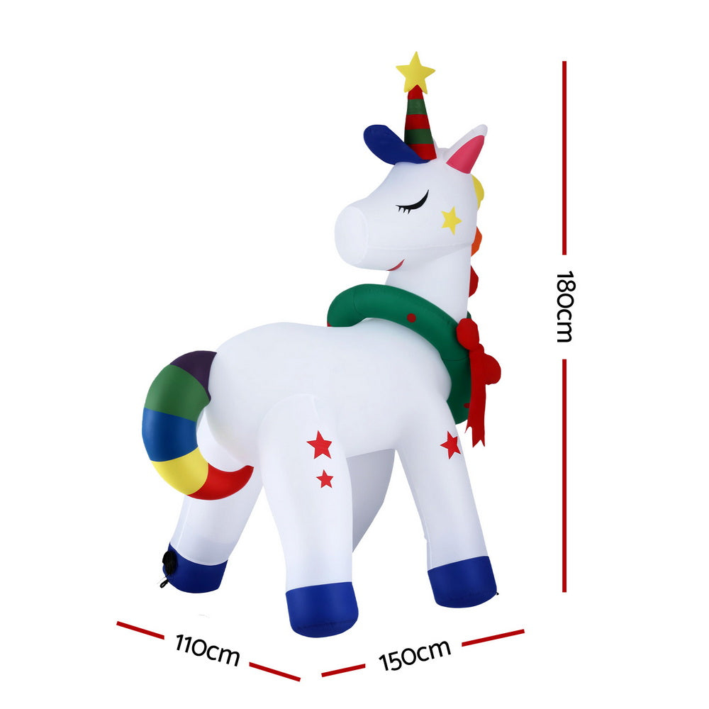 Jingle Jollys Christmas Inflatable Unicorn 1.8M Tall Outdoor Decorations Illuminated